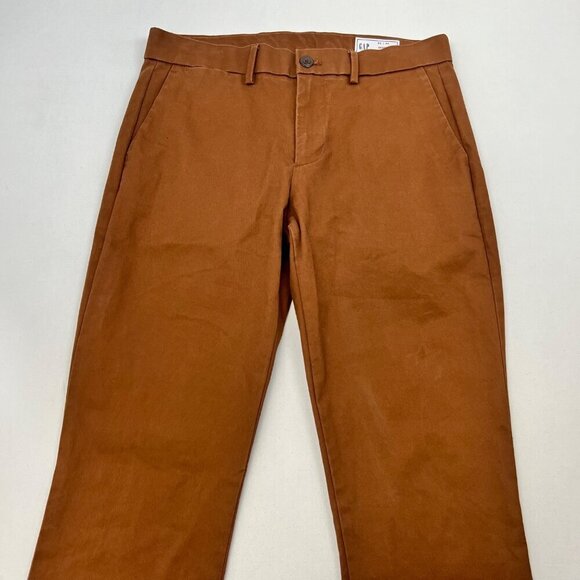 Gap Men’s Flat Front Skinny Khaki Pants Brown Size 30x34 Stretch - Picture 2 of 9